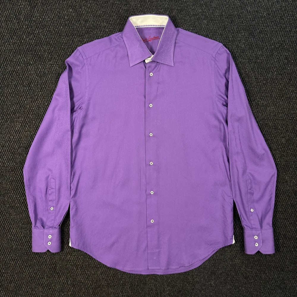 Robert Graham Purple Wave Button Up Shirt Mens S Long Sleeve Contrast Trim